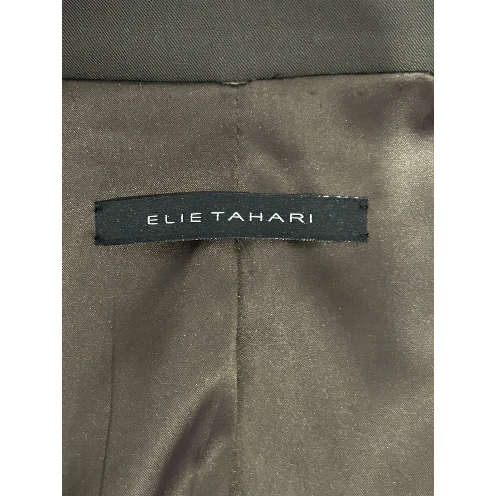 Elie Tahari Blazer Sz 4 Brown Wool Blend Mock Neck Utility Jacket Career Staple